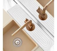 JJYHEHOT Stone Faucet Mat for Kitchen Sink, Diatomite Stone Drying Sink Protectors, Quick Dry Water Absorbing Faucet Splash Guard for Kitchen Bathroom Counter (White, 15.7" x 3.9")