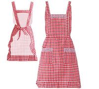 JJYHEHOT Women Classic Vintage Apron, Red and White Gingham Cotton Apron, Home Kitchen Chef Bib, Red, 27 x 30 inch