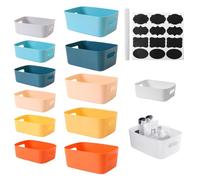 JJZGPP Pack of 13 Plastic Storage Boxes, Stackable Storage Organiser Basket Boxes with Handles, Multifunctional Organiser Boxes, Kitchen Cabinet Organiser Box for Home, Bathroom, 7 Colours, 2 Sizes