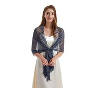 JK Home 190cm Long Sparkling Metallic Shawls Wraps with Fringes for Bridal