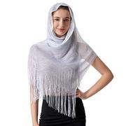 JK Home 190cm Long Sparkling Metallic Shawls Wraps with Fringes for Bridal