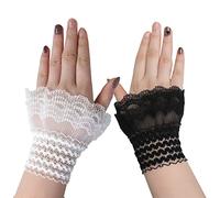 JK Home 2 Pairs False Sleeve Wrist Cuff Gloves, Lace Ruffle Layered Stretch