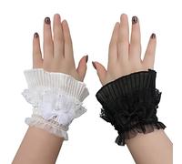 JK Home 2 Pairs False Sleeve Wrist Cuff Gloves, Lace Ruffle Layered Stretch