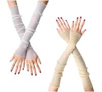 JK Home 2 Pairs Women's Glitter Long Ultra-thin Lace Gloves Sun UV Protection, Cooling Mesh Tulle Sunscreen Sleeves Fingerless Arms Legs Accessories for Party Outdoor Sport White Yellow