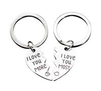 JK Home 2pcs I Love You More/Most Couples Gifts Key Chain Set - Stainless Steel Anniversary Wedding Keyring - Funny Gifts for Husband Wife Boyfriend Girlfriend Keychain Lover Christmas Valentines Day