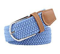 JK Home 3.3cm Wide 105cm Braided Stretch Belt, Elastic Woven Waist Belts with PU Leather Buckle, Casual Men Women Canvas Belt