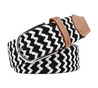 JK Home 3.3cm Wide 105cm Braided Stretch Belt, Elastic Woven Waist Belts with PU Leather Buckle, Casual Men Women Canvas Belt