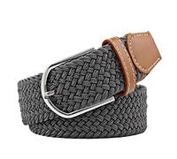 JK Home 3.3cm Wide 105cm Braided Stretch Belt, Elastic Woven Waist Belts with PU Leather Buckle, Casual Men Women Canvas Belt