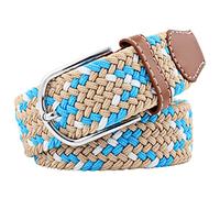 JK Home 3.3cm Wide 105cm Braided Stretch Belt, Elastic Woven Waist Belts with PU Leather Buckle, Casual Men Women Canvas Belt