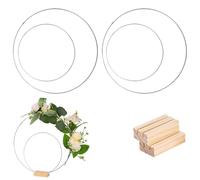 JK Home 4pcs 10cm+20cm Silver Metal Floral Hoop Centerpiece For Table, Floral Hoop Wreath With 2pcs Stand Hoop Centerpiece, Hoop Wreath Metal Wreath Ring For Diy Wedding Crafts Party Table Decoration
