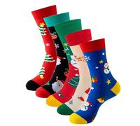 JK Home 5 Pairs Novelty Funny Christmas Socks for Women & Men, Creative Ladies Cotton Socks Knit Crew Xmas Socks, Unisex Casual Office Ankle Socks Winter Warm Birthday Socks for Boys Girls A