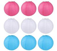 JK Home 9pcs Chinese Lantern Set Decorative Round Ball Paper Lanterns Home Decoration Rose+White+Sky Blue 10cm/ 4"