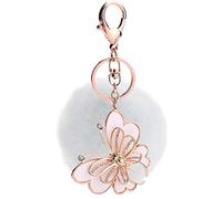 JK Home Ball Pom Pom Plush Butterfly Keychain for Car Phone Bag Toy White