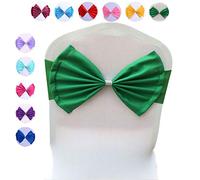 JK Home Bow-Knot Chair Bow Sashes Elastic Band Chairs Cover Sash for Wedding Banquet Decoration Dark Green 1pcs