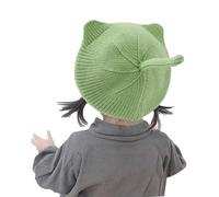 JK Home Cute Cat Ear Wool Beret Hat for Girls, Soft Lined Knitted Hat Double Layer Warm Crochet Beanie Hat French Artist Painter Knit Cap for 2-5 Years Kids
