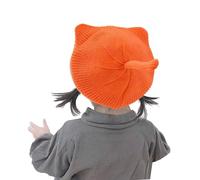 JK Home Cute Cat Ear Wool Beret Hat for Girls, Soft Lined Knitted Hat Double Layer Warm Crochet Beanie Hat French Artist Painter Knit Cap for 2-5 Years Kids