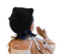 JK Home Cute Cat Ear Wool Beret Hat for Girls, Soft Lined Knitted Hat Double Layer Warm Crochet Beanie Hat French Artist Painter Knit Cap for 2-5 Years Kids