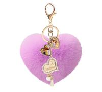JK Home DIY Photo Locket Heart Keychains With Storage Box, Cute Soft Plush Heart Shape Pom Poms Keyrings Crystal I LOVE YOU Pendant Fluffy Key Chain for Charms Keys Phone Bag Car Purple