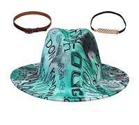 JK Home Fedora Hats with 2pcs Removable Belt Buckle - Wide Brim Wool Felt Panama Hat Soft Warm Jazz Cap for Unisex Men Women Alphabet Green