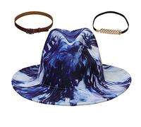 JK Home Fedora Hats with 2pcs Removable Belt Buckle - Wide Brim Wool Felt Panama Hat Soft Warm Jazz Cap for Unisex Men Women Digital Blue