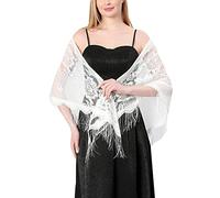 JK Home Floral Lace Triangle Shawls Wraps with Tassels, Triangle Veil Lace | Head Covering Chapel Scarf Bridal Veils Tulle Rose Floral Church Veil Bikini Cover Up for Party Birthday Wedding Masquerade