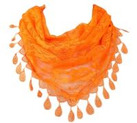 JK Home Floral Lace Triangle Shawls Wraps with Tassels, Triangle Veil Lace Head Covering Chapel Scarf Bridal Veils Tulle Rose Church Veil Bikini Cover Up for Party Birthday Wedding Masquerade Orange