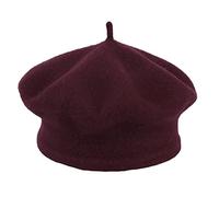 JK Home Girls Classic Vintage Wool Beret Hat - French Style Warm Solid Color Artist Beanie Cap, Autumn Winter Soft Kids Painter Hats One Size Burgundy