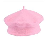 JK Home Girls Classic Vintage Wool Beret Hat - French Style Warm Solid Color Artist Beanie Cap, Autumn Winter Soft Kids Painter Hats One Size Pink
