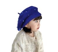JK Home Girls Pearl Wool Beret Hat, French Princess Warm Artist Beanie Cap, Classic Vintage Autumn Winter Kids Painter Hats for 2-5 Years Blue