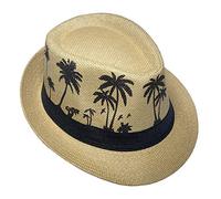 JK Home Hawaiian Fedora Straw Hats for Men Women Unisex Trilby Panama Summer Sun Jazz Costume Party Cap Brown