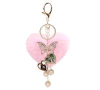 JK Home Heart Locket Keyring Pom Poms Love Keychains Crystal Butterfly Key Chain - Fluffy Plush Heart Keyrings DIY Photos Locket Key Ring With Storage Box for Charms Car Key Bags Phone Pink