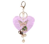 JK Home Heart Locket Keyring Pom Poms Love Keychains Crystal Butterfly Key Chain - Fluffy Plush Heart Keyrings DIY Photos Locket Key Ring With Storage Box for Charms Car Key Bags Phone Lilac