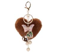 JK Home Heart Locket Keyring Pom Poms Love Keychains Crystal Butterfly Key Chain - Fluffy Plush Heart Keyrings DIY Photos Locket Key Ring With Storage Box for Charms Car Key Bags Phone Brown