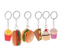 JK Home Imitation Fast Food Keychains, Set of 6 Resin Simulation Cute Delicious Food Pendant Keyrings French Fries Hot Dog Burger Popcorn Sandwich Cake for Handbag Purse Home Office Car Key Gifts