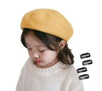 JK Home Kids Girls Wool Beret Hat with 4pcs Hair Fasten Clips, Elegant French Style Beanie Cap Classic Soft Solid Color Artist Bowler Winter Warmer Hats for 2-5 Years Kids