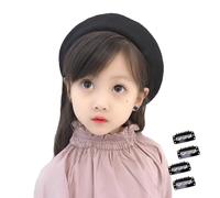 JK Home Kids Girls Wool Beret Hat with 4pcs Hair Fasten Clips, Elegant French Style Beanie Cap Classic Soft Solid Color Artist Bowler Winter Warmer Hats for 2-5 Years Kids