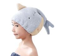 JK Home Kids Microfiber Hair Drying Wrap Towel Cap, Fun Cute Cartoon Shark Super Absorbent Coral Velvet Hair Turban Quick Dry Towels for Wet, Long, Thick Hair