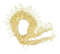 JK Home Lace Tassel Sheer Floral Triangle Scarf, Trendy Silk Gauze Embroidered Veil Church Wedding Wrap Scarf Fringe Head Cover 140x40cm Yellow