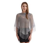 JK Home Lightweight 190x60cm Glitter Metallic Triangle Scarf with Tassels for Women, Sparkling Pashmina Shawls Wraps Hijab for Wedding Evening Parties