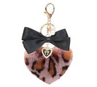 JK Home Pom Pom Leopard Fluffy Furry Keychains Black Bow with Storage Box, Soft Plush Love Heart Shape Keyholder Pendant for Charm Car Key Bag Phone Handbag Y2K Accessories Valentines Day Charm Pink
