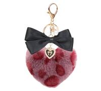 JK Home Pom Pom Leopard Fluffy Furry Keychains Black Bow with Storage Box, Soft Plush Love Heart Shape Keyholder Pendant for Charm Car Key Bag Phone Handbag Y2K Accessories Valentines Day Red