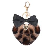 JK Home Pom Pom Leopard Fluffy Furry Keychains Black Bow with Storage Box, Soft Plush Love Heart Shape Keyholder Pendant for Charm Car Key Bag Phone Handbag Y2K Accessories Valentines Day Charm Brown