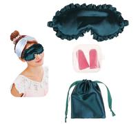 JK Home Ruffled Silk Satin Sleeping Eye Mask with Travel Pouch Earplug, Sleep Eye Mask Night Blindfold for Women Girls, Soft Blackout Eyeshade Eye Cover for Travel Wedding Green