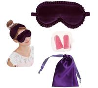 JK Home Ruffled Silk Satin Sleeping Eye Mask with Travel Pouch Earplug, Sleep Eye Mask Night Blindfold for Women Girls, Soft Blackout Eyeshade Eye Cover for Travel Wedding Purple