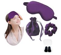 JK Home Silk Eye Mask Travel Set with Pouch Earplug and Hair Scrunchies, Satin Sleep Mask Soft Eye Cover Eyemask for Women Men Blackout with Elastic Strap for Night Travel Nap Burgundy