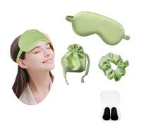 JK Home Silk Eye Mask Travel Set with Pouch Earplug and Hair Scrunchies, Satin Sleep Mask Soft Eye Cover Eyemask for Women Men Blackout with Elastic Strap for Night Travel Nap Pea Green