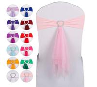 JK Home Spandex Stretch Chair Sashes with Heart Buckle Organza Ribbon, Elastic Chair Bands Bows for Party Banquet Hotel Events Reception Wedding Chair Decor Pink 1pcs