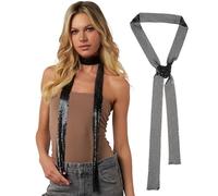 JK Home Sparkling Metallic Scarf Metal Sequins Choker Neck Tie Scarf Skinny Neckerchief for Women Sparkle Glitter Long Thin Scarves Necktie for Girls Party Wedding Black