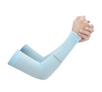JK Home UV Protection Cooling Ice silk Arm Sleeves - UPF 50 Sun Sleeves for Men & Women for Running, Cycling, Fishing, Golf, Volleyball, Basketball, Baseball & Football Sky Blue-Fingerless