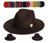JK Home Wide Brim Fedora Hat - Felt Panama Cap - 2pcs Adjustable Bands - Vintage Style Cosplay Coffee
